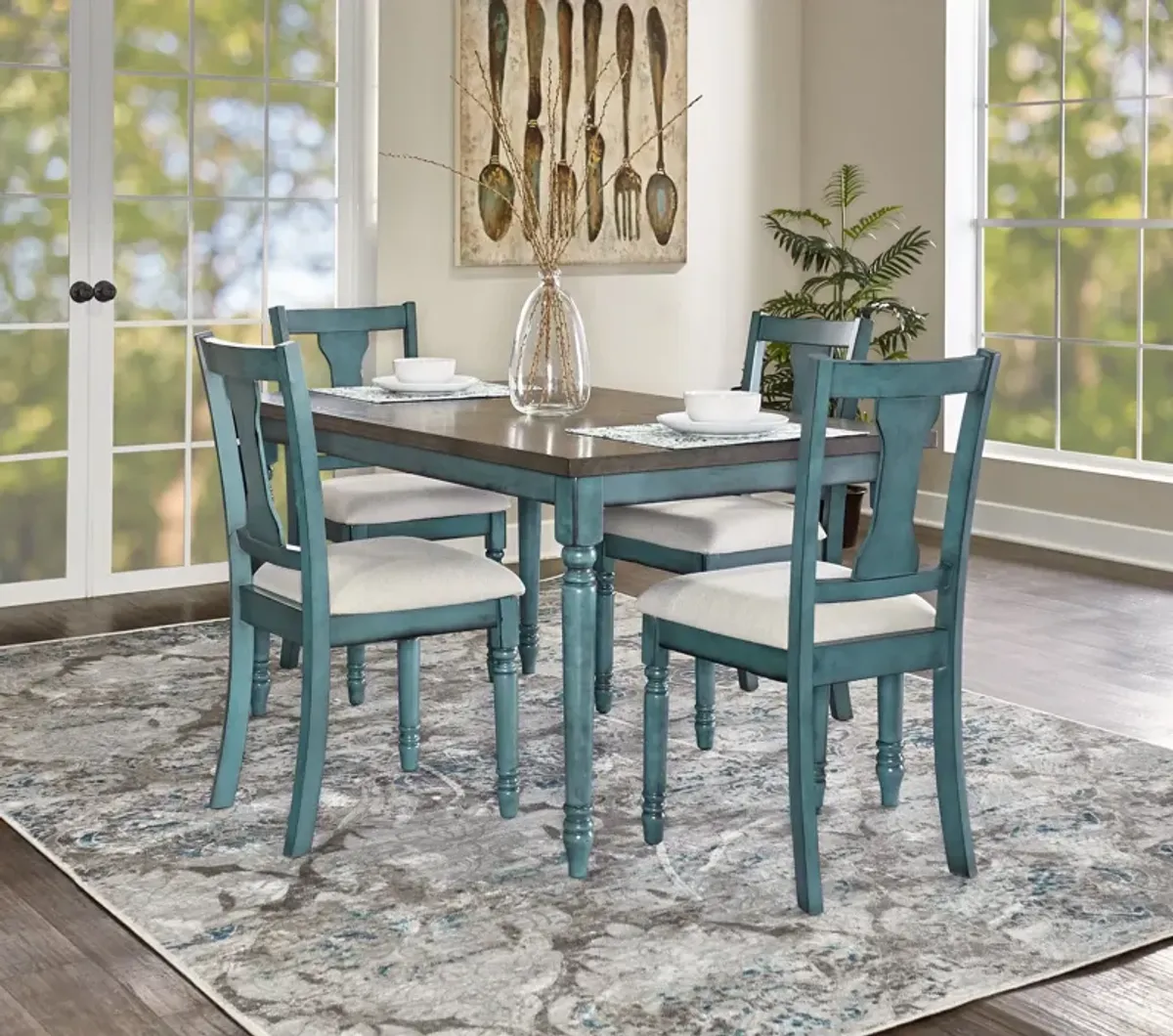 Clayes Dining Table and 4 Chairs - Teal