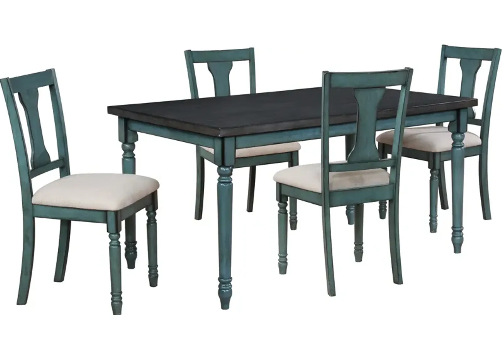 Clayes Dining Table and 4 Chairs - Teal