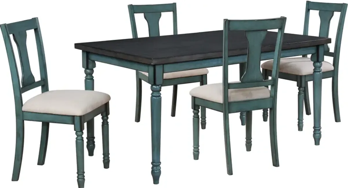 Clayes Dining Table and 4 Chairs - Teal