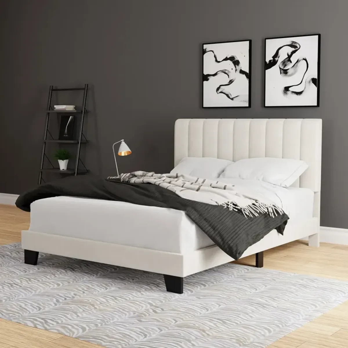 Oslo Queen Upholstered Platform Bed - Cream