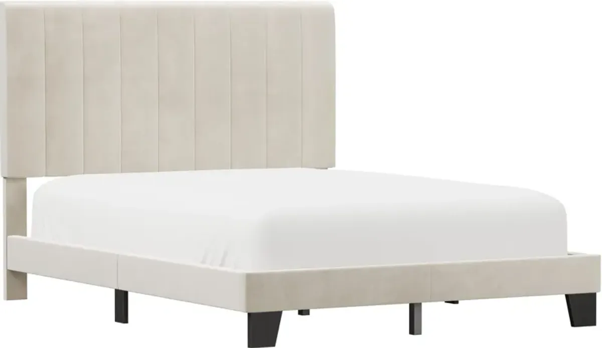 Oslo Queen Upholstered Platform Bed - Cream