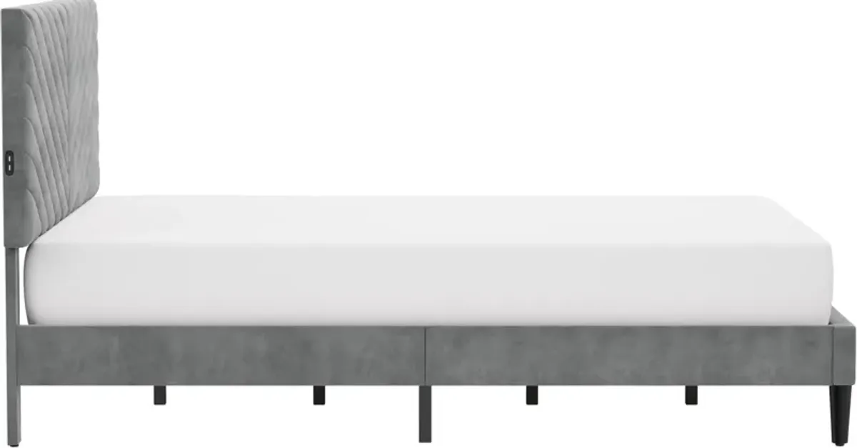 Ralph Queen Upholstered Platform Bed with USB Charging - Gray