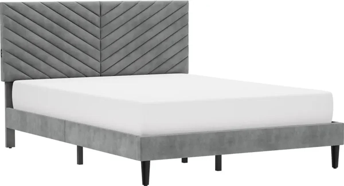 Ralph Queen Upholstered Platform Bed with USB Charging - Gray