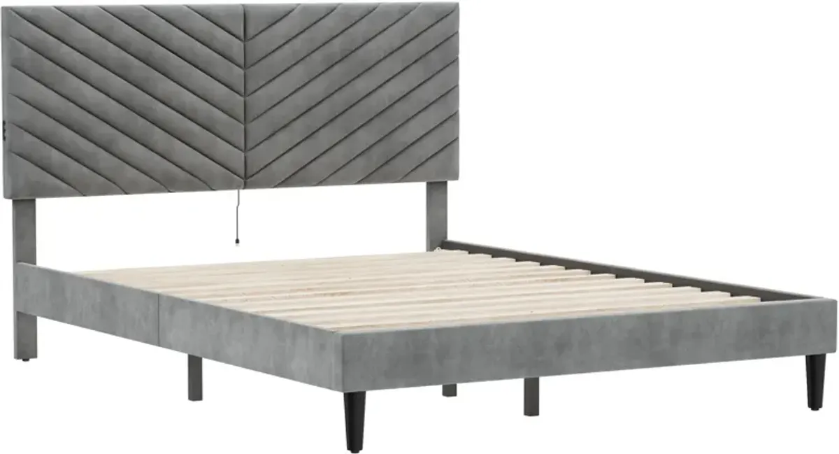 Ralph Queen Upholstered Platform Bed with USB Charging - Gray