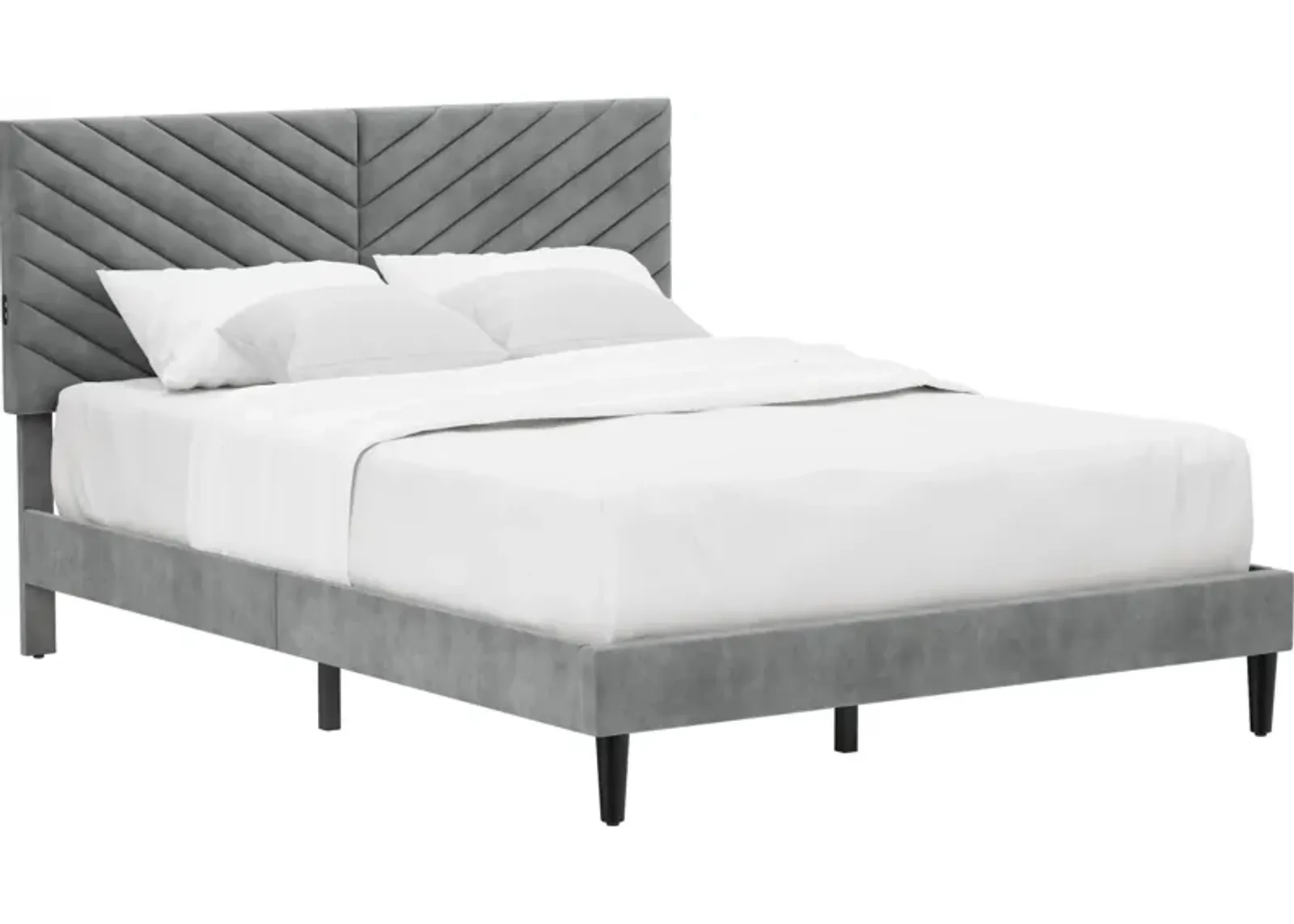 Ralph Queen Upholstered Platform Bed with USB Charging - Gray