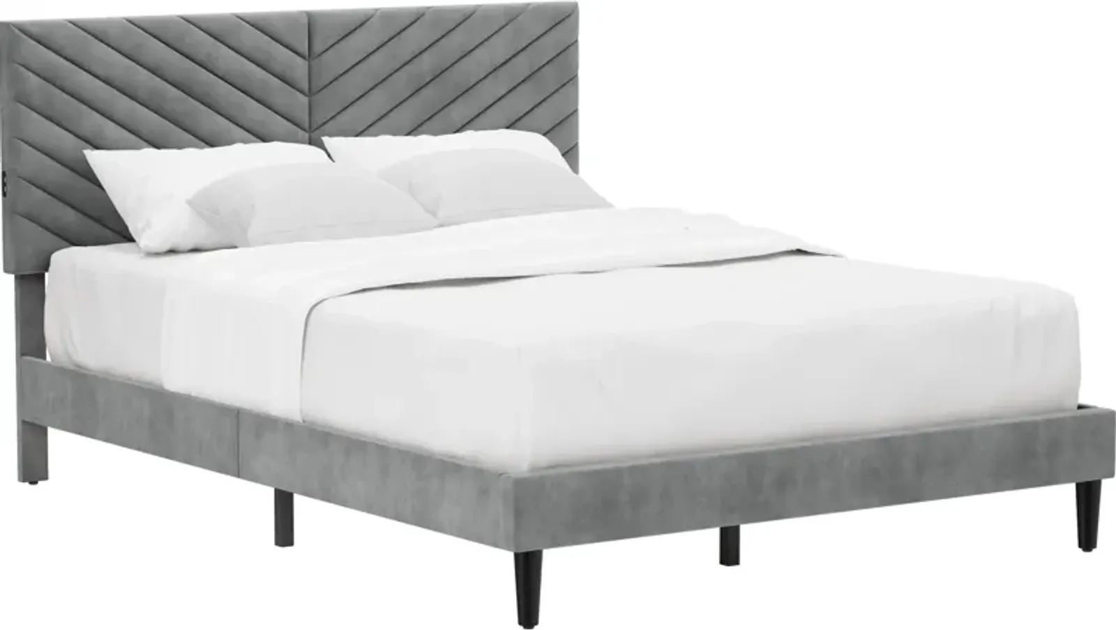 Ralph King Upholstered Platform Bed with USB Charging - Gray