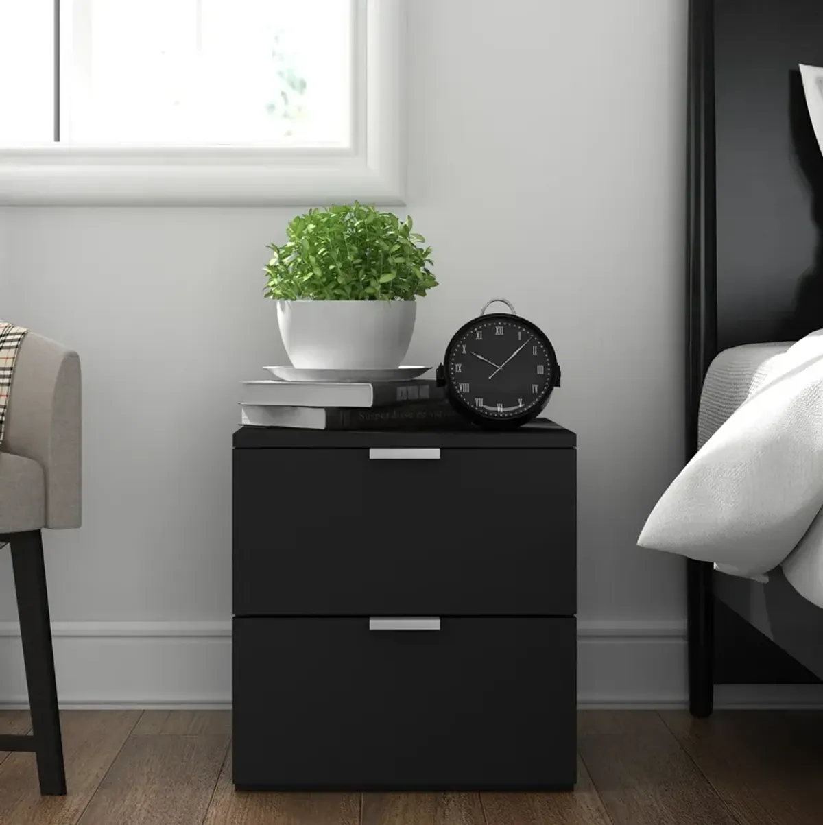 Samuel 2 Drawer Nightstand - Black