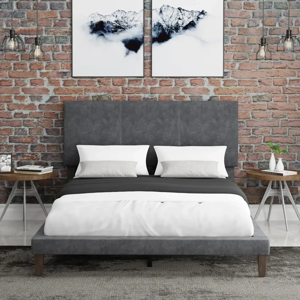 Journey Full Upholstered Platform Bed with USB Charging