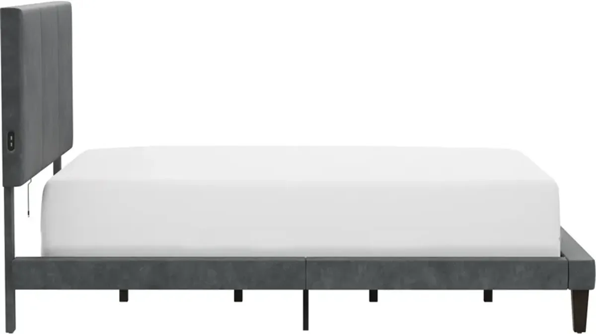 Journey Full Upholstered Platform Bed with USB Charging