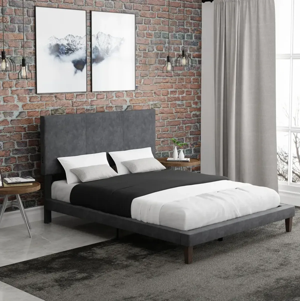 Journey Full Upholstered Platform Bed with USB Charging