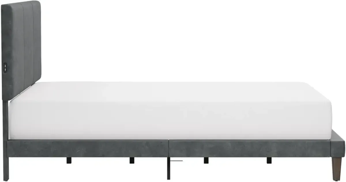 Journey Queen Upholstered Platform Bed with USB Charging