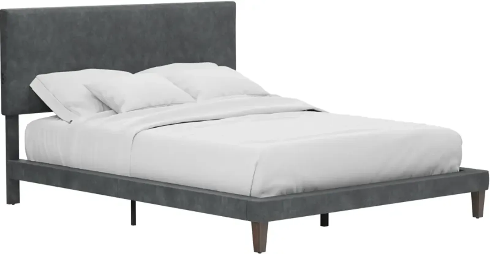 Journey Queen Upholstered Platform Bed with USB Charging