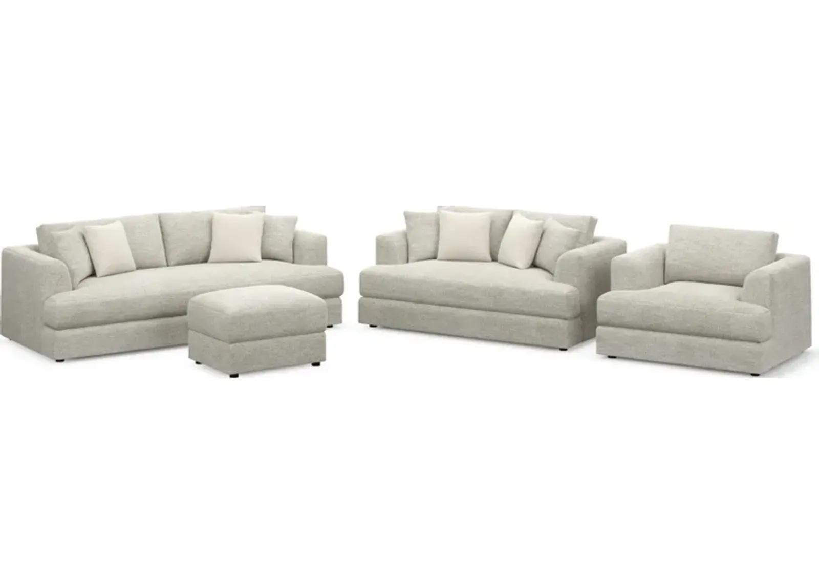 Ridley Hybrid Comfort Sofa, Loveseat, Chair, and Ottoman Set - M Ivory