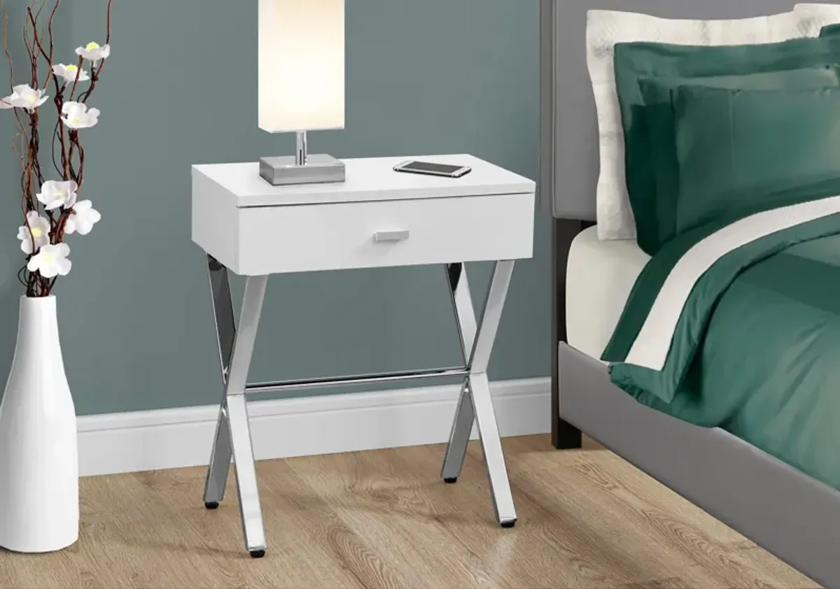 Gillespie Nightstand - Glossy White/Chrome