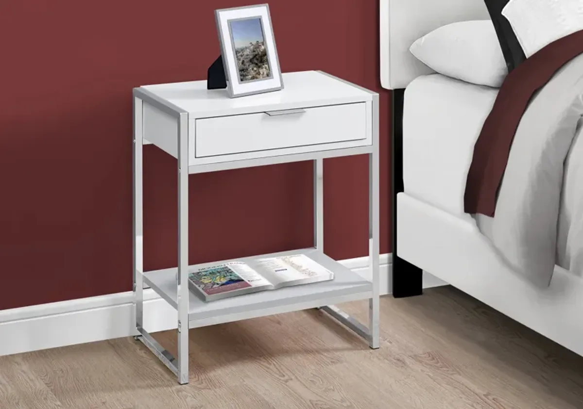 MacGowan Nightstand - Glossy White/Chrome