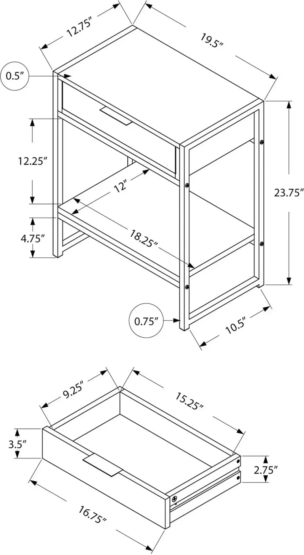 MacGowan Nightstand - Glossy White/Chrome