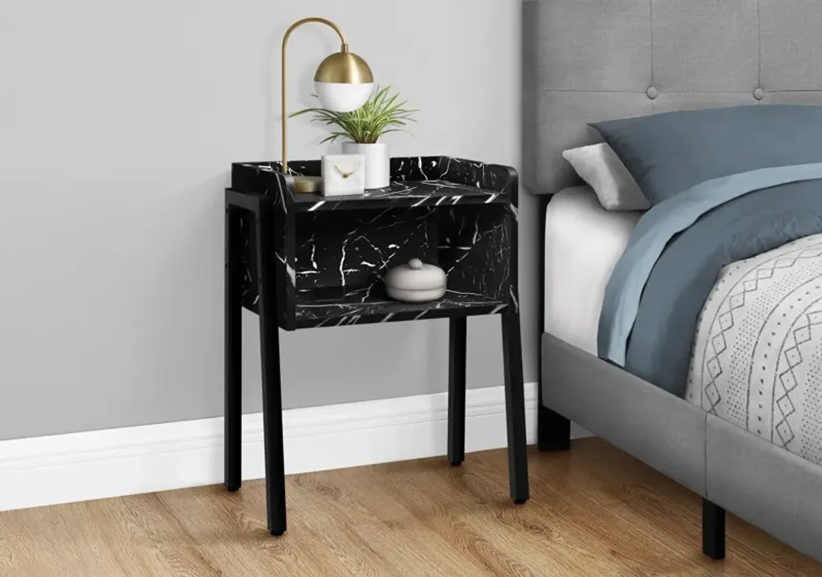 Warrick Nightstand - Black Marble/Black