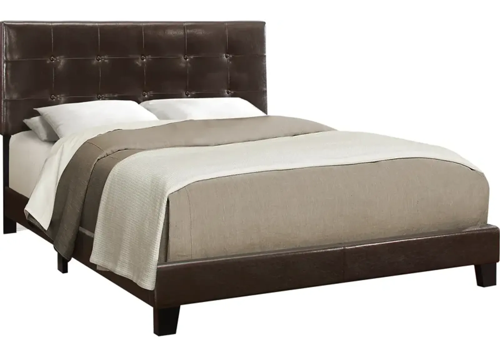 Luella Queen Upholstered Bed - Brown Vegan Leather