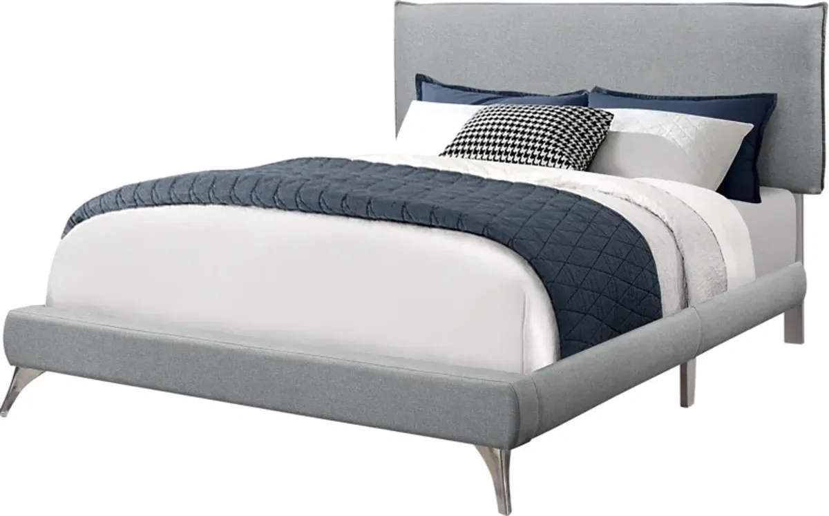 Kasey Queen Upholstered Bed - Gray/Chrome