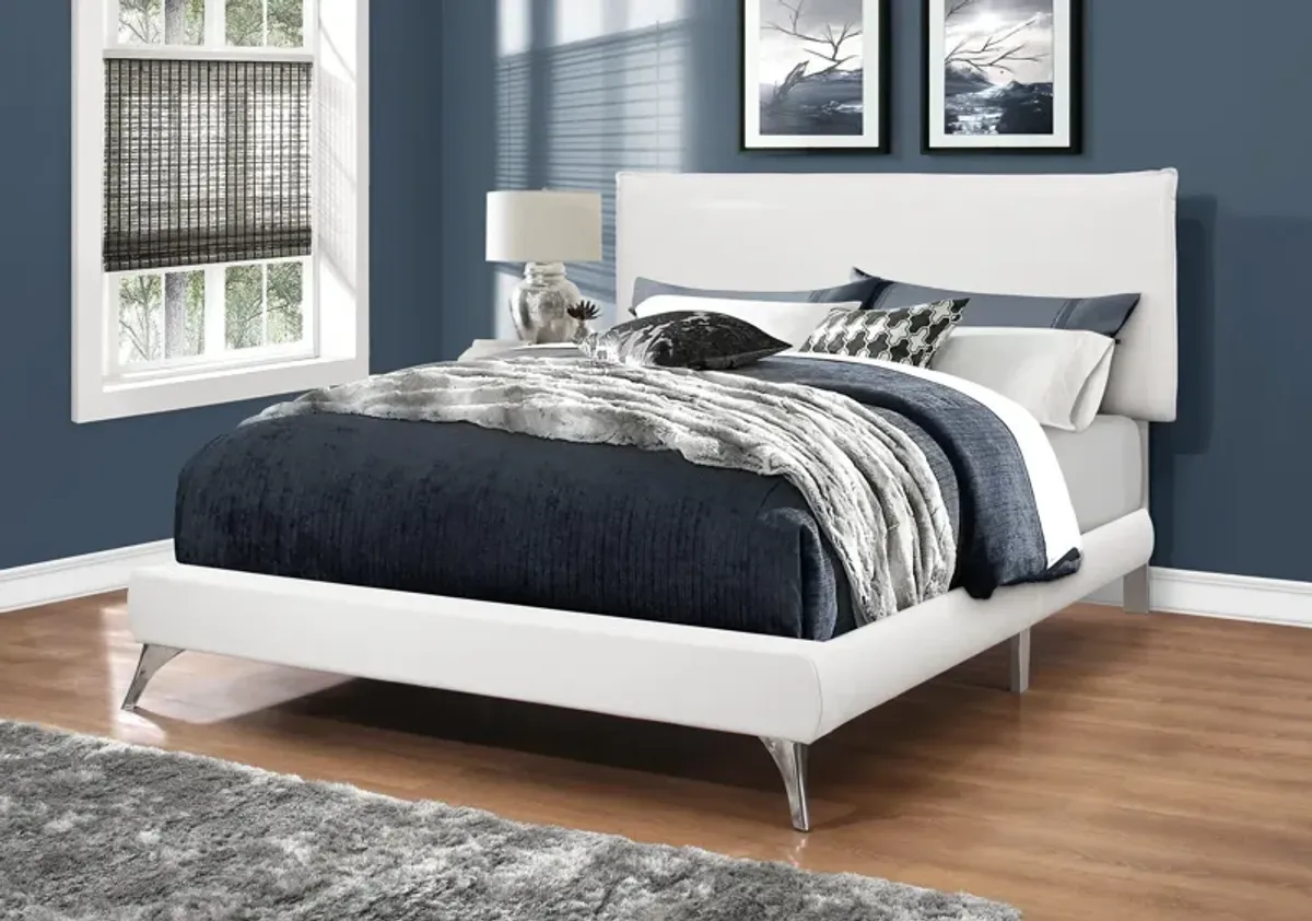 Kasey Queen Upholstered Bed - White/Chrome