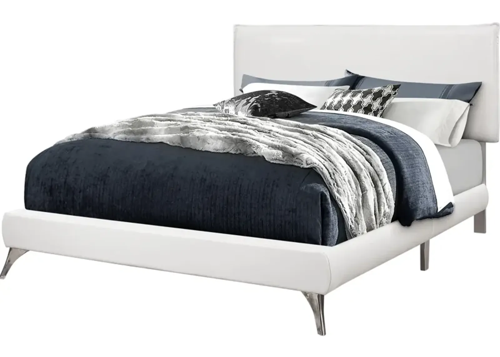 Kasey Queen Upholstered Bed - White/Chrome