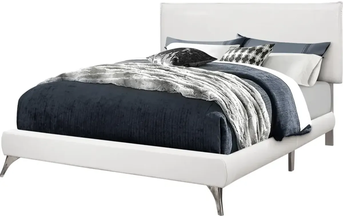 Kasey Queen Upholstered Bed - White/Chrome