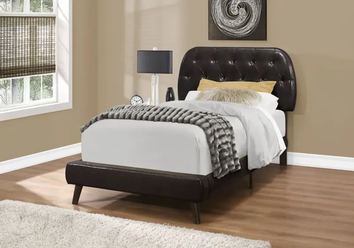 Mannie Twin Upholstered Bed - Brown Vegan Leather