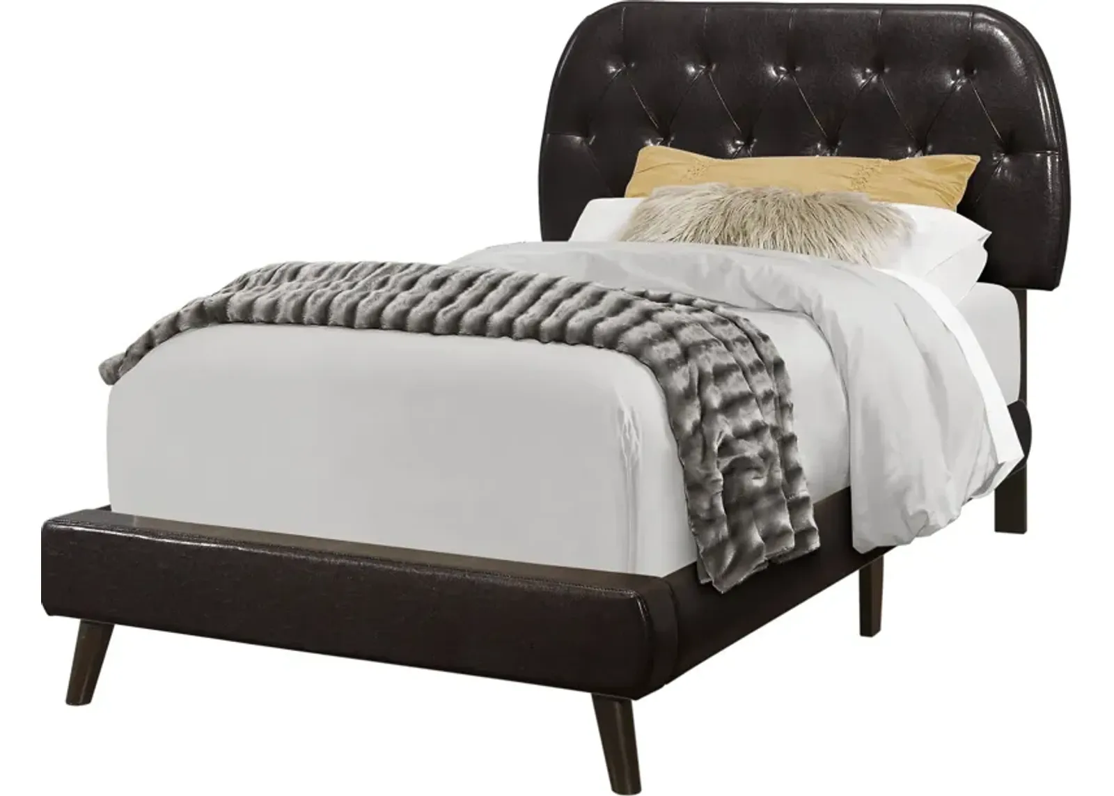 Mannie Twin Upholstered Bed - Brown Vegan Leather