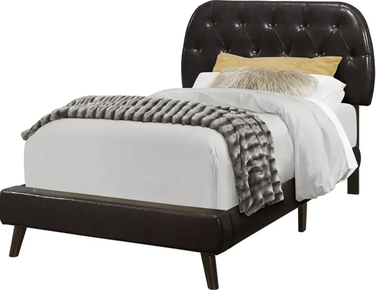 Mannie Twin Upholstered Bed - Brown Vegan Leather