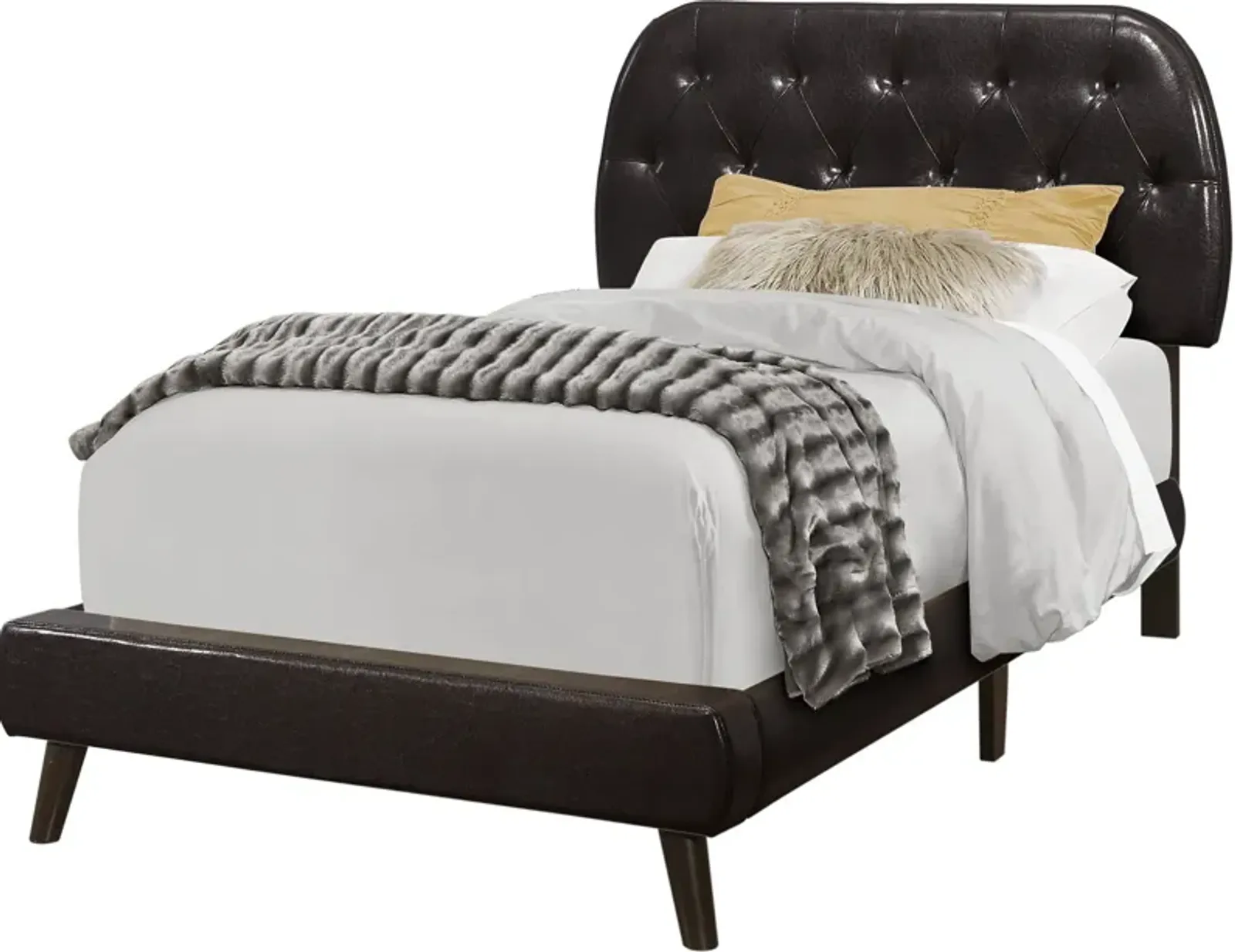 Mannie Twin Upholstered Bed - Brown Vegan Leather