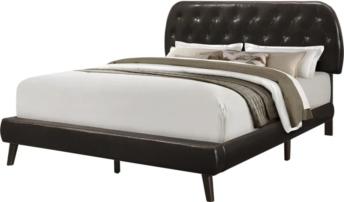 Mannie Queen Upholstered Bed - Brown Vegan Leather