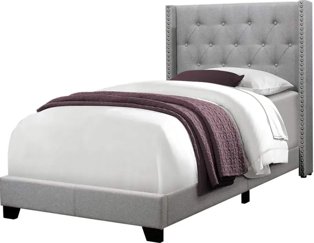 Nessie Twin Upholstered Bed - Gray Velvet