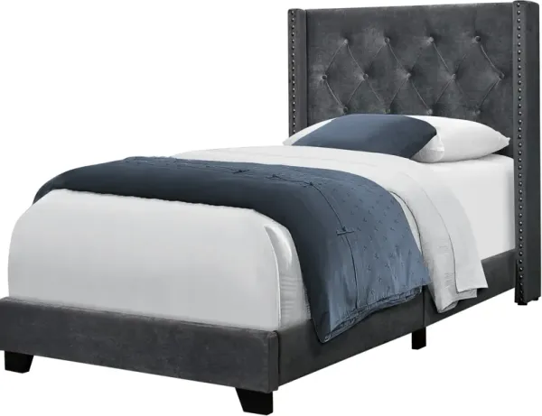Nessie Twin Upholstered Bed - Gray Velvet