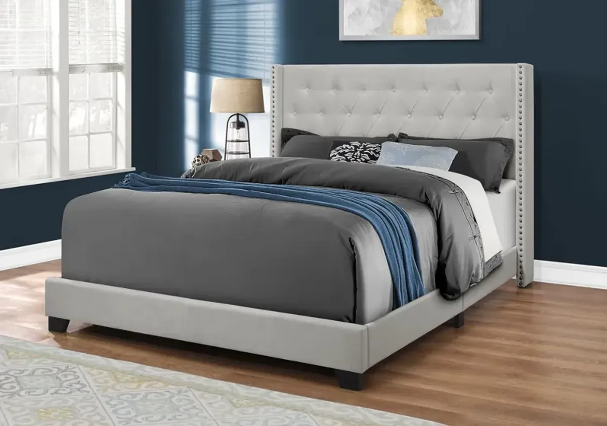 Nessie Queen Upholstered Bed - Gray Velvet