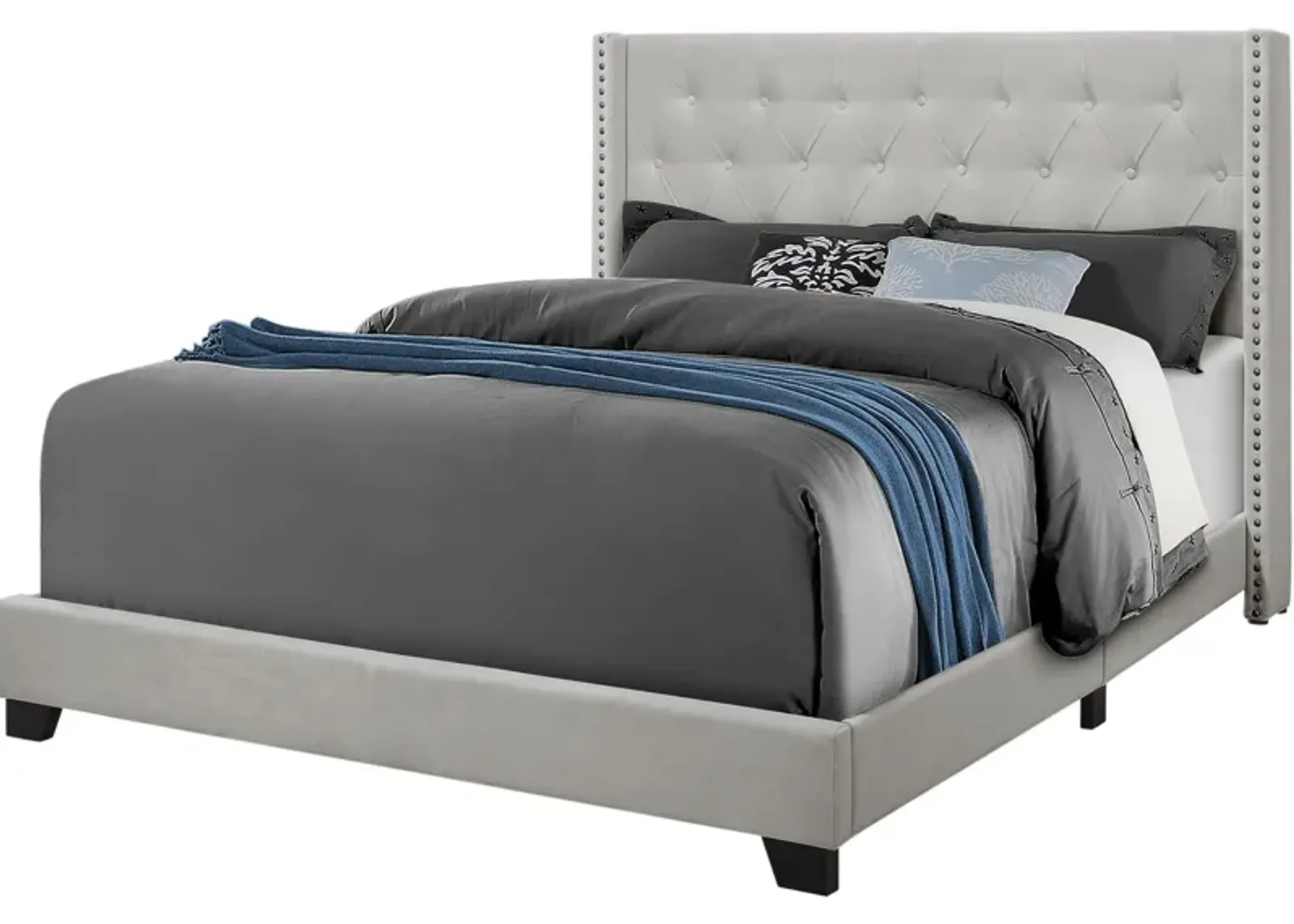 Nessie Queen Upholstered Bed - Gray Velvet