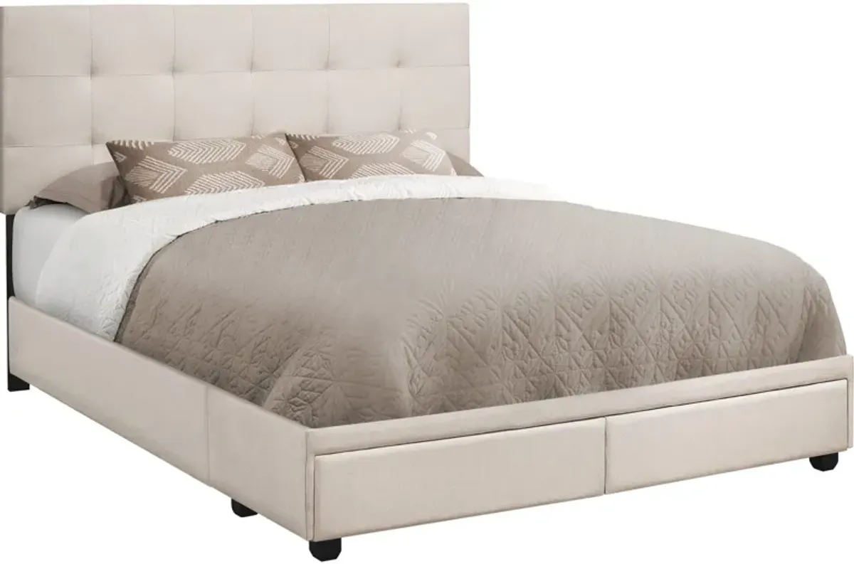 Olga Queen Upholstered Storage Bed - Beige