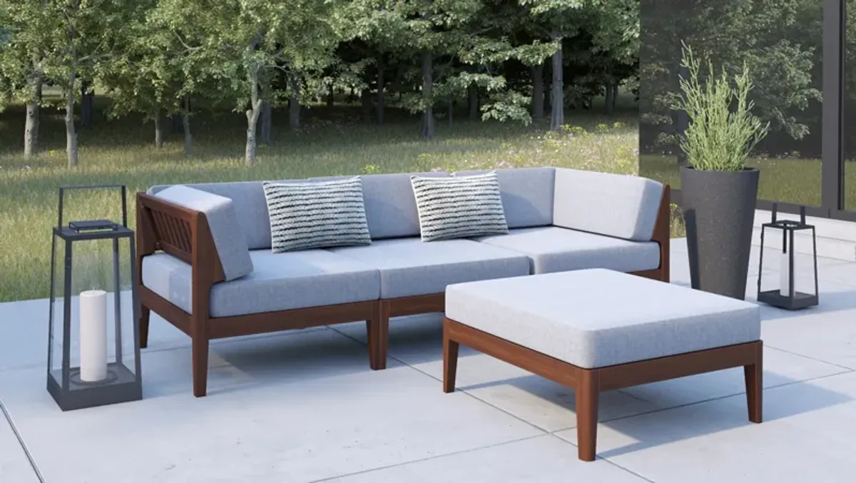 Topsail 3-Piece Outdoor Sofa and Ottoman Set - Walnut