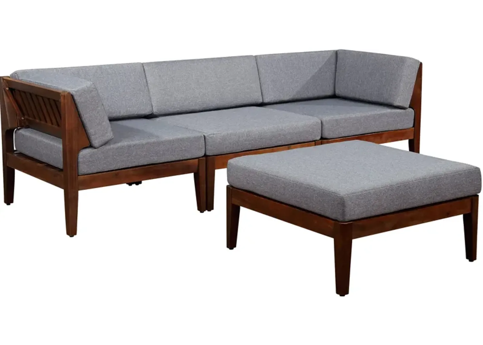 Topsail 3-Piece Outdoor Sofa and Ottoman Set - Walnut