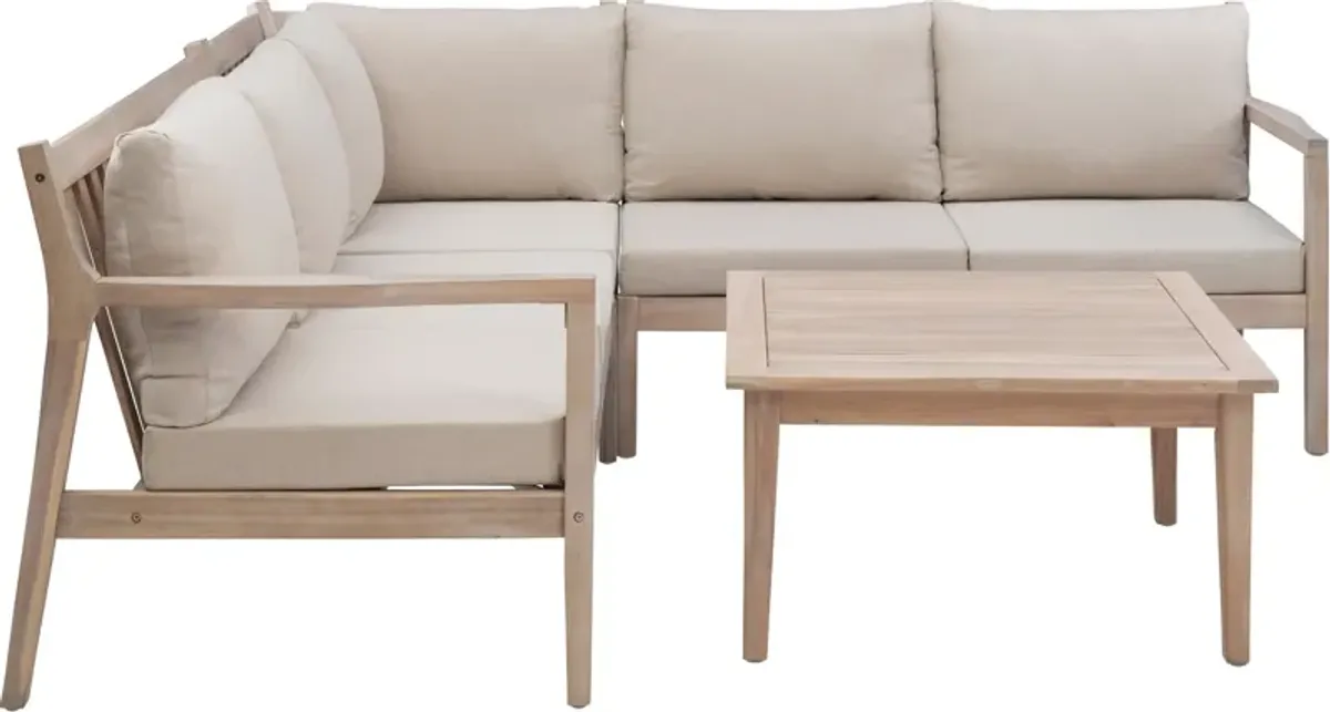 Annotto Bay 3-Piece Outdoor Sectional and Coffee Table Set - Beige