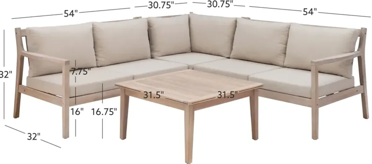 Annotto Bay 3-Piece Outdoor Sectional and Coffee Table Set - Beige