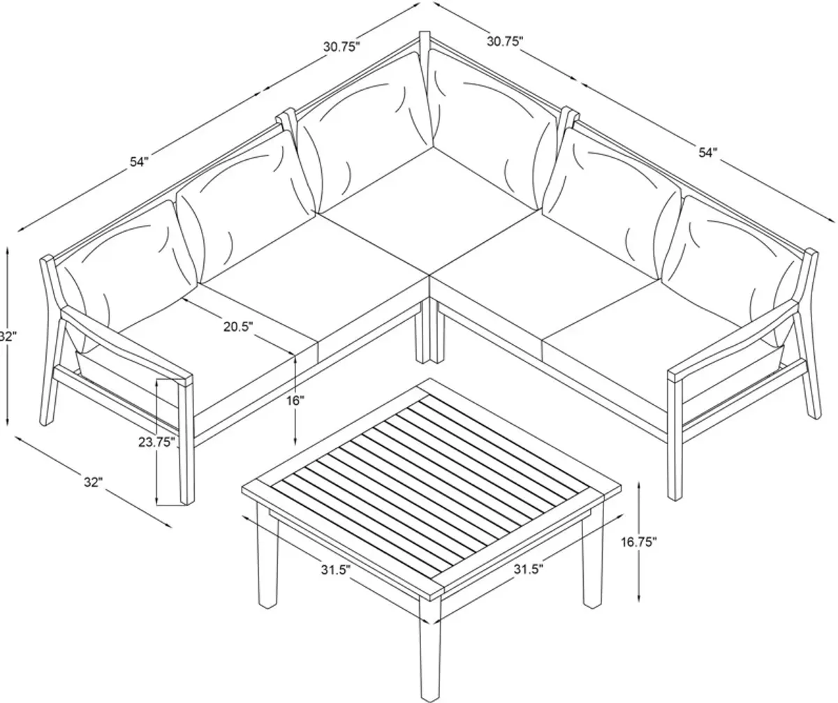 Annotto Bay 3-Piece Outdoor Sectional and Coffee Table Set - Beige