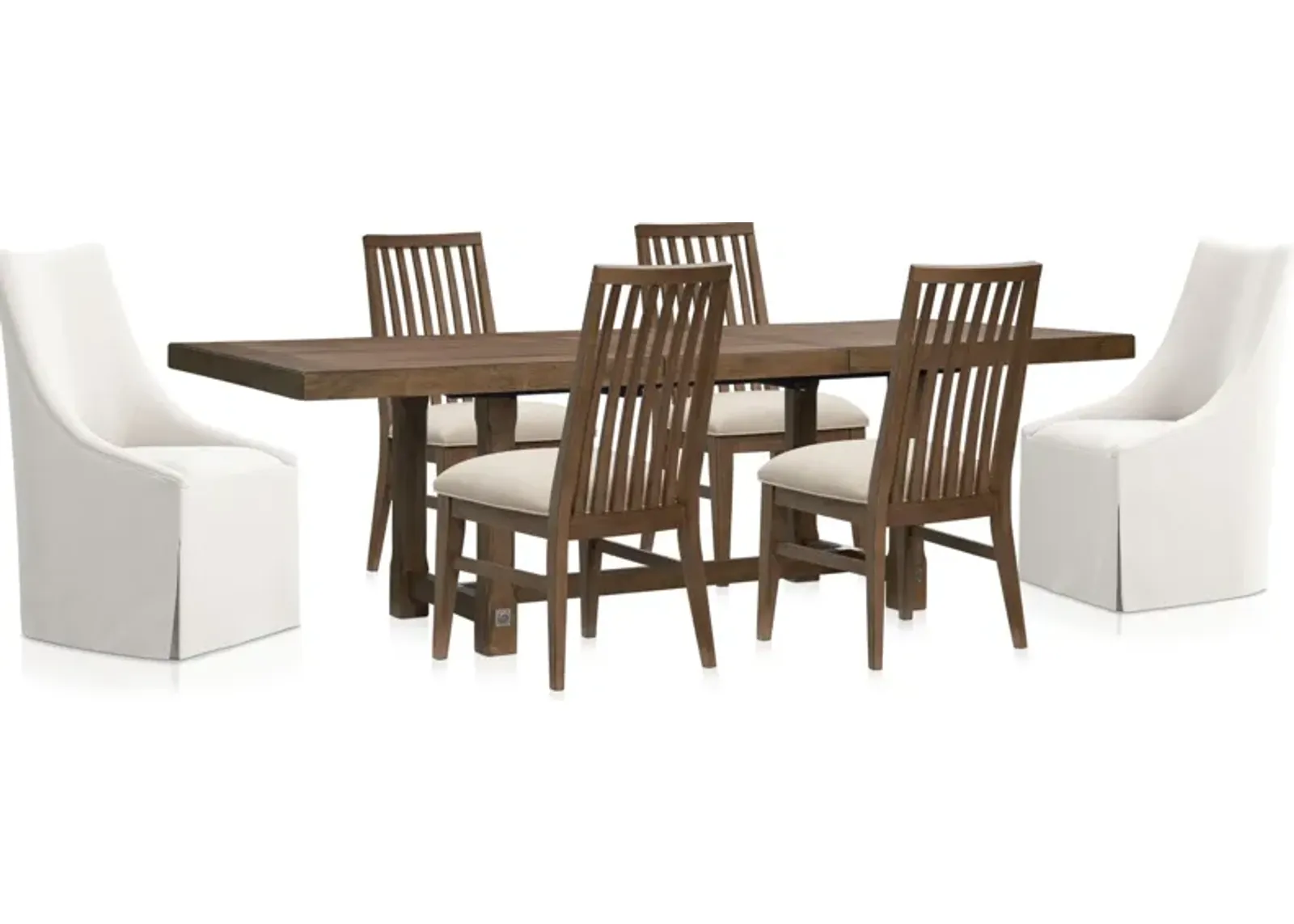 Madrid Extendable Rectangular Dining Table, 4 Madrid Side Chairs and 2 Nicolette Chairs - Oak