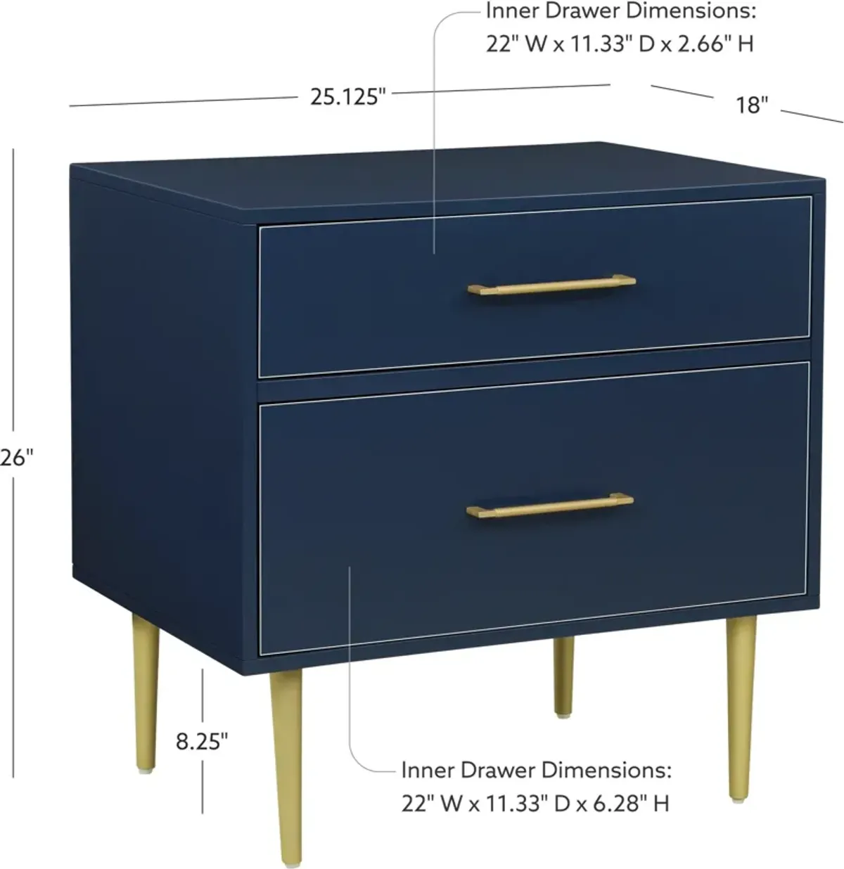 Sumo 2 Drawer Nightstand - Navy