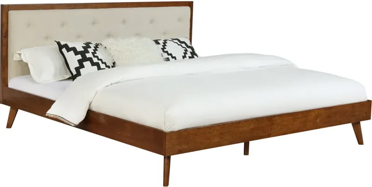 Courtney Upholstered Platform King Bed - Walnut/Cream