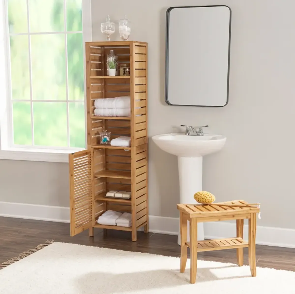 Ambel One Door Cabinet With Covered Shelves - Natural