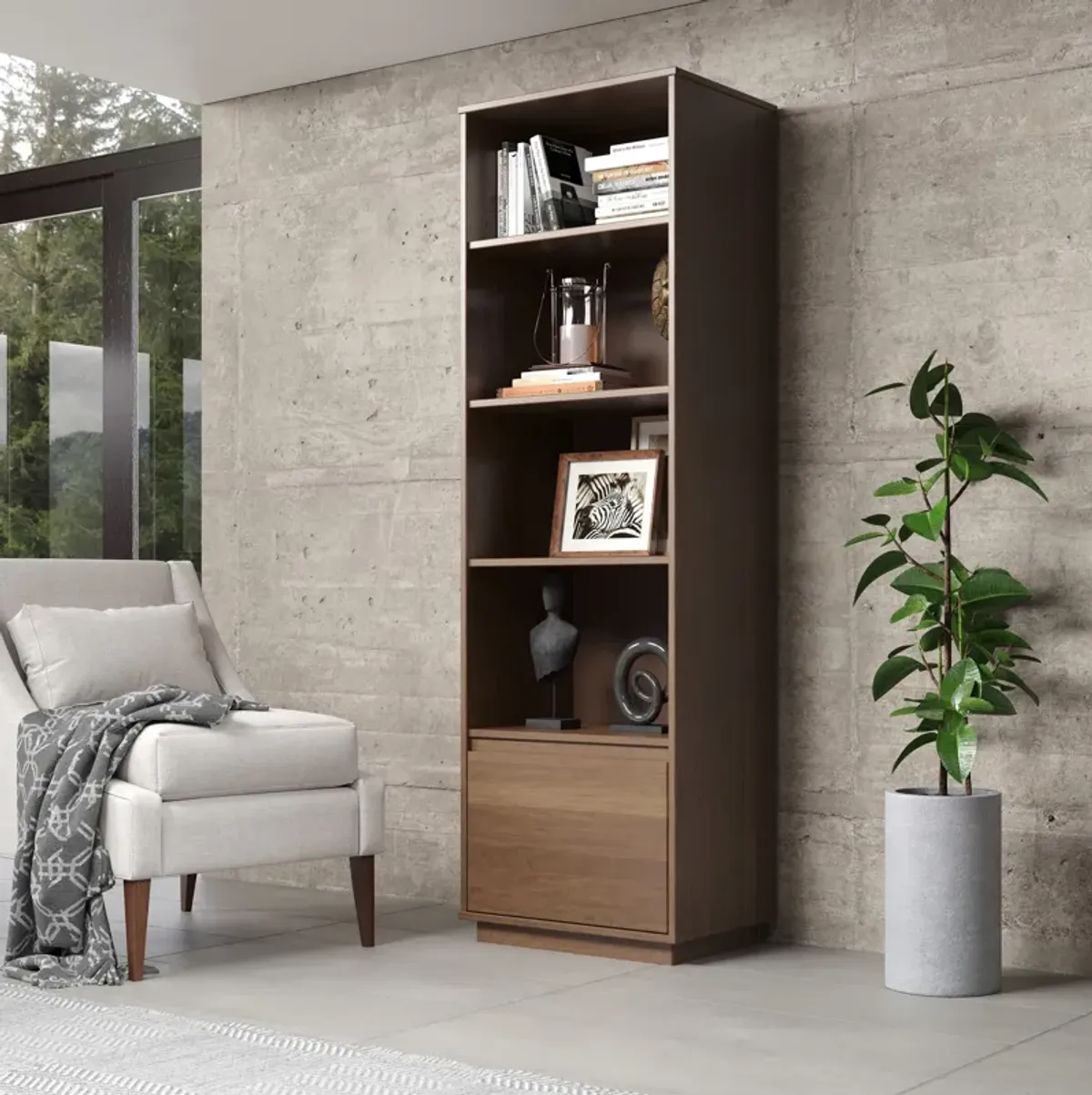 Woodbury Bookcase With One Drawer - Walnut