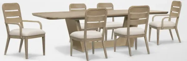 Laguna Extendable Dining Table with 4 Wood-Back Dining Side Chairs and 2 Wood-Back Armchairs