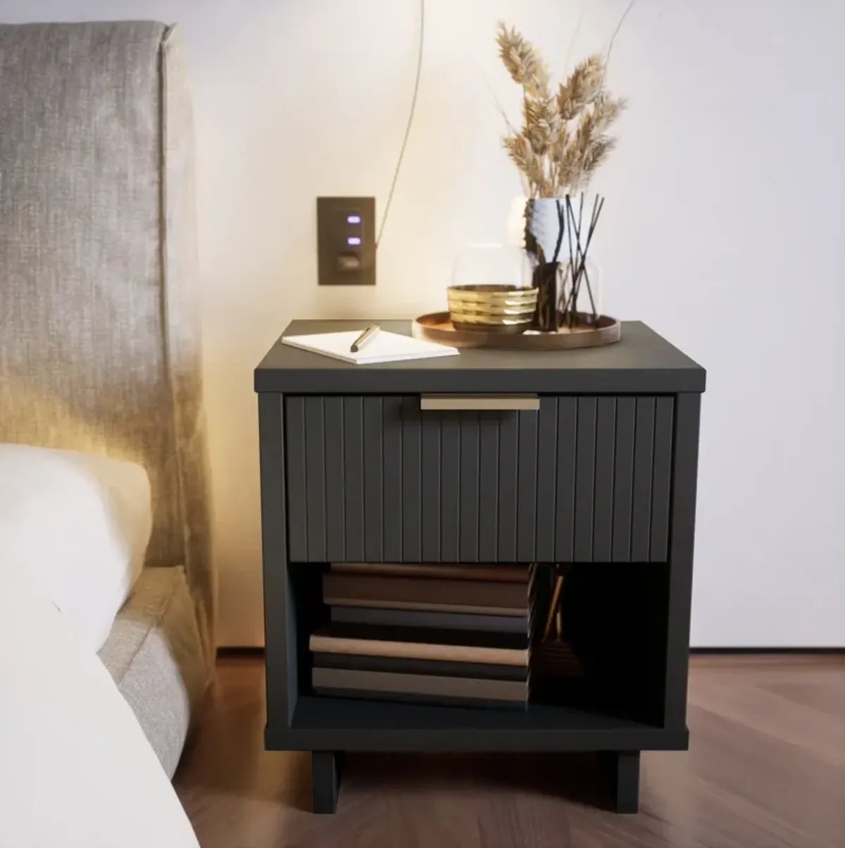 Kenya Nightstand - Dark Grey