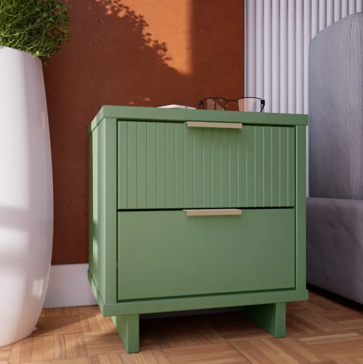 Kenya 2 Drawer Nightstand - Sage Green