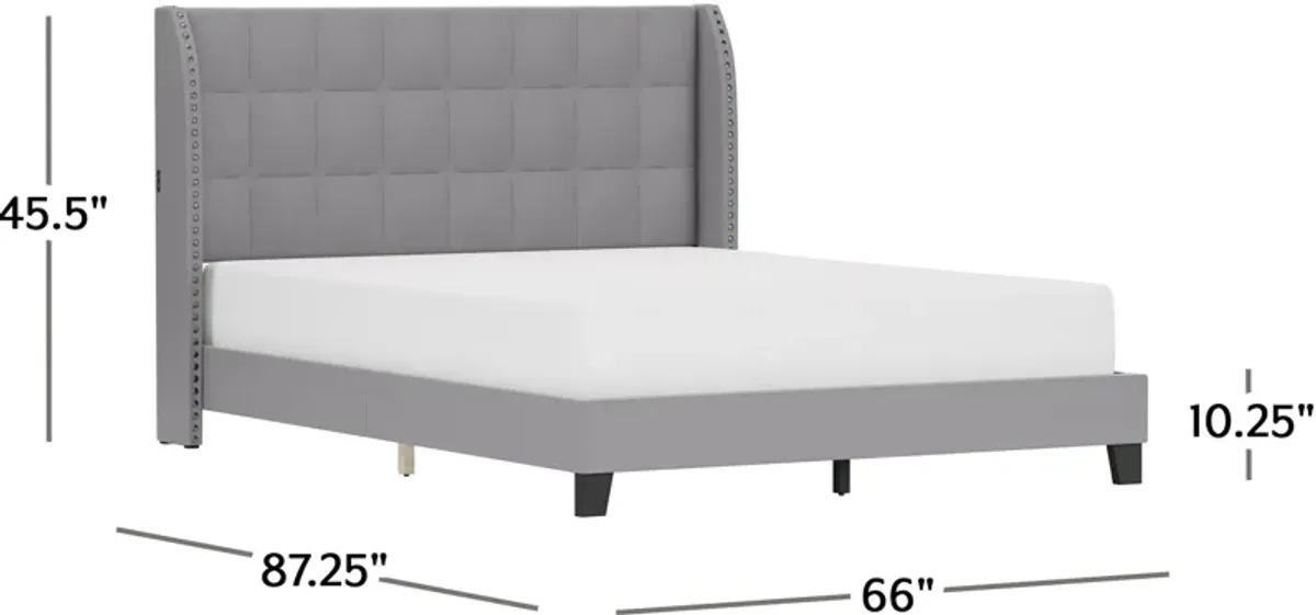 Marietta Queen Upholstered Platform Bed with USB Charging - Gray